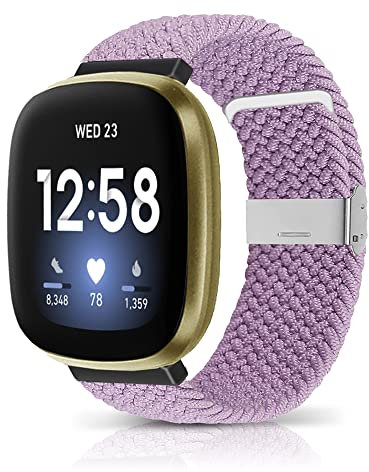 MiRowy für Fitbit Versa 4/Versa 3/Fitbit Sense/Sense 2 Armband für Damen Herren, Geflochtener Elastisches Soft Nylon Sport Ersatzarmbänder für Fitbit Versa 3/Versa 4/Sense/Sense 2, Violett