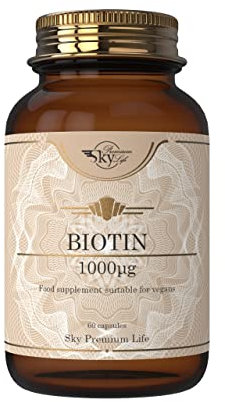 Sky Premium Life Biotin 1000 µg Food Supplement - 120 Vegetable Capsules - Vegan Friendly Formula.