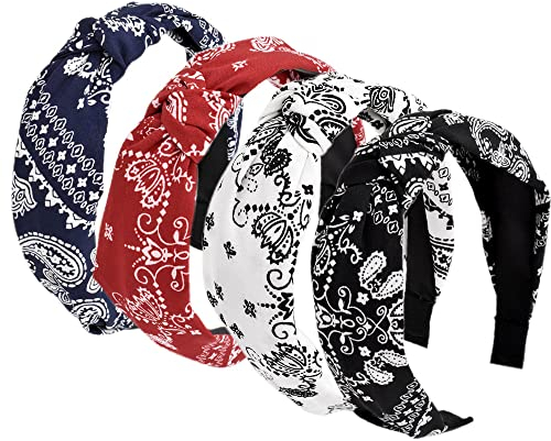 Stirnbänder für Frauen Erwachsene Frauen Boho Wide Knot Turban Stoff Haarband No Slip elastische Haare Hoops Mode Haarschmuck für Frauen und Mädchen 4Pcs (5Headband_Lightflower1)