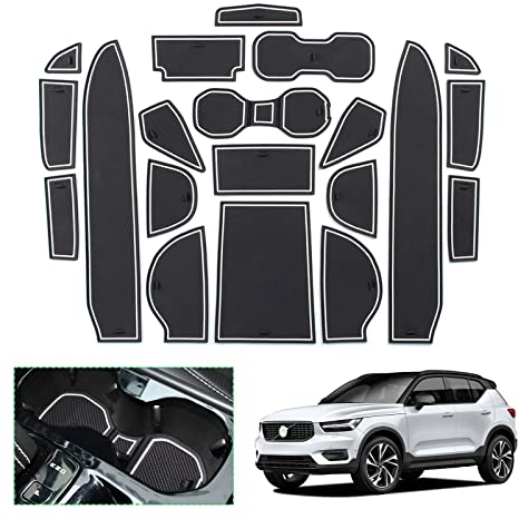 GAFAT Antirutsch- & Getrnkehalter Set fr Volvo XC40 / C40 Recharge 2018-2024 Inkl. Mittelkonsole, Aufbewahrungsbox, Trnaht Matten (Wei)