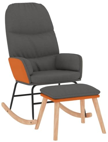 vidaXL Schaukelsessel mit Hocker, Sessel Schwingstuhl mit Armlehne, Schaukelstuhl Relaxstuhl Wohnzimmer, Relaxsessel Schwingsessel, Dunkelgrau Stoff