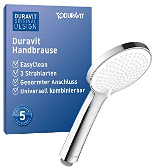 Duravit Universal Duschkopf, Duschbrause mit 3 Strahlarten (Rain, Intense Rain, Soft Rain), Handbrause rund (Ø 110 mm), Brausekopf reinigungsfreundlich, Chrom/Weiß