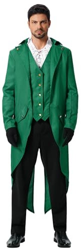 Odizli Mittelalter Kleidung Herren Frack Jacke Steampunk Mantel Gothic Viktorianisches Renaissance Vikings Gehrock Männer Pirate Vampir Dracula Kostüm Halloween Karneval Faschingskostüme Grün 4XL