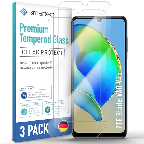 smartect Cristal Templado [3 Piezas, Clear] para ZTE Blade V40 Vita, Protector de Pantalla HD Antiarañazos, Sin Burbujas, Dureza 9H, 0.3mm Ultra Transparente, Ultra Resistente