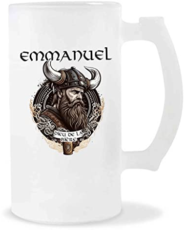 Planetee Chope de Bière Emmanuel Design Viking | Verre à bière pinte Cadeau Apéro Humour alcool pour amateur de bière