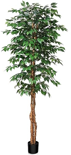 SOGUYI Ficus Plante Artificielle Interieur de 210cm Grande Arbre Artificiel avec Tronc en Bois Naturel, Fausse Ficus Plante de Sol pour Salon, Chambre, Entrée et Coin, Décoration(1 Pièce)