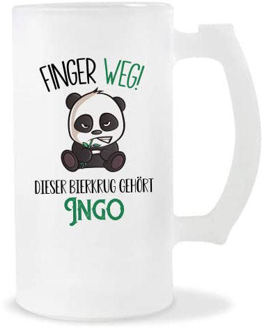 Planetee Bierkrug Ingo | Finger Weg! | Vorname Panda Bierglas mit Spruch lustig Pint Geschenkidee zum Geburtstag
