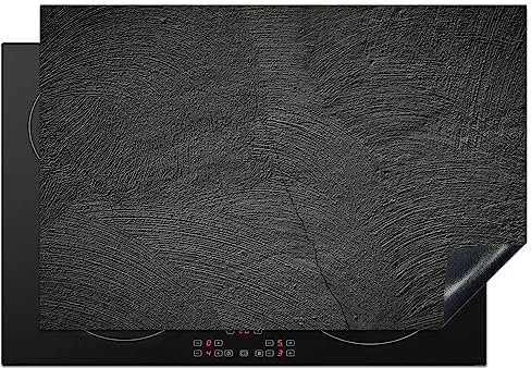 KitchenYeah© Herdabdeckplatte Einteilig Küche Herdabdeckung Induktionsfeld Ceranfeld Herdabdeckplatten Vinyl Matte Aufrollbar Beton - Schwarz - Grau - Massiv - Industrial - 78x52 cm