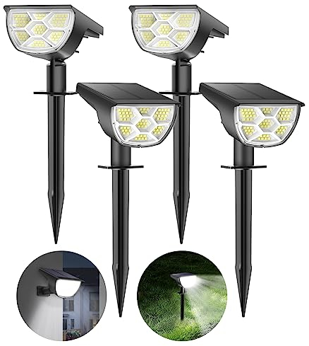 Solarstrahler für Außen Garten, IP67 Wasserdicht Solar Gartenleuchten für Außen, 3000K Kaltes Weiß Gartenbeleuchtung Solar Außen 4 Stück/3 Helligkeitsmodi Solarstrahler für Außen Weihnachtsdeko,Gehweg
