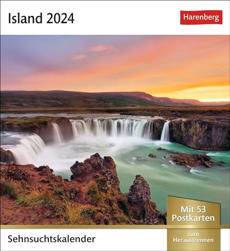Sehnsuchtskalender Island - Kalender 2024 - Harenberg-Verlag - Postkartenkalender mit 53 heraustrennbaren Postkarten - 16 cm x 17,5 cm