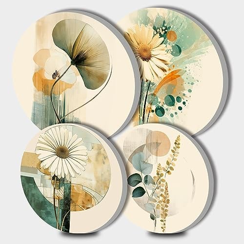 Tucocoo Daisy Electric Stove Burner Covers,4 Pack Watercolor Round Stove Burner Covers,Two 8Inch Two 10Inch,Tropical Leaves Gas Stove Burner Covers,Sweet Home Cooktop Decorative,Kitchen Decor