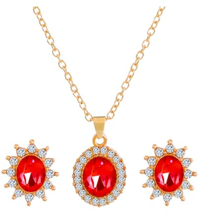 FDEETYSonnenblume Schmuckset Oval Kristall Anhänger Halskette Ohrstecker Damen Strass Kette Schmuck Goldfarben