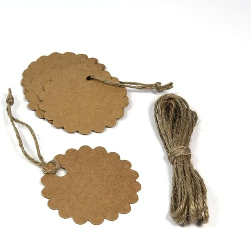Frau WUNDERVoll® 40 Anhänger natur Kraftpapier, Blume Kreis Ø 5,8cm inkl. 12m Kordel/Papieranhänger Geschenkanhänger Gastgeschenk Hochzeit Vintage Geschenk Etiketten Tags Geburtstag Dekoration