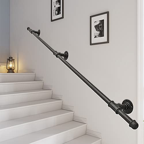 Handlauf für Treppen | Haltegriff für den Außenbereich | 1m 1,5m 2m 3m 4m 5m 6m Treppengeländer | Handläufe im Wasserrohr-Design aus schwarzem Schmiedeeisen für Stufen im Innen- und Außenber