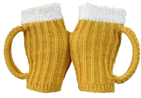 Funny 3D Beer Mug Knitted Glove Gift - Hand Knit 3D Beer Mug Socks, Bierkrug Socken, Lustige Bier Mütze mit Henkel, Gestrickte 3D Biergriff Handschuhe, Warme Socken für Herren Damen (1, Handschuhe)