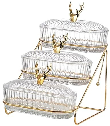 F Fityle Glass Dried Fruit Dish Snack Dishes Fruit Bowls with Holder Tier Fruit Stand Food Storage Tray for Nuts Cupcake Snack Wedding, 3 Tiers