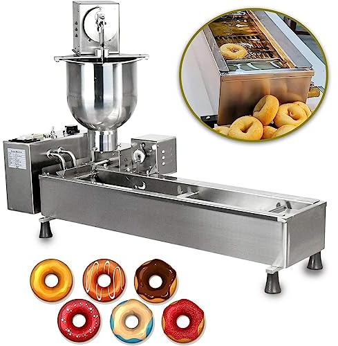 Máquina para Hacer donas automática de una Sola Fila, máquina para Hacer donas con tolva de 7 L, con moldes de 3 tamaños, Giro automático de Temperatura Ajustable, formación automá