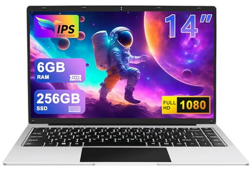 WOZIFAN PC Portatile 14 Win 11 Notebook 256 GB ROM Supporta l'espansione SSD 1TB 6GB RAM 2.4G+5G WiFi 1080 FHD BT 4.2 USB HDMI con mouse senza fili & adesivi per tastiera Italiana-Argento