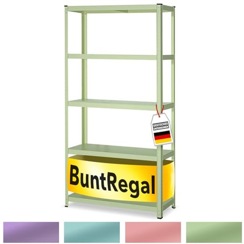 KARAT Metallregal 172 x 90 x 30 cm - farbiges Steckregal, Lagerregal, Kellerregal mit 5 verstellbaren Böden für Arbeitszimmer, Kinderzimmer, Wohnzimmer (Weißgrün)