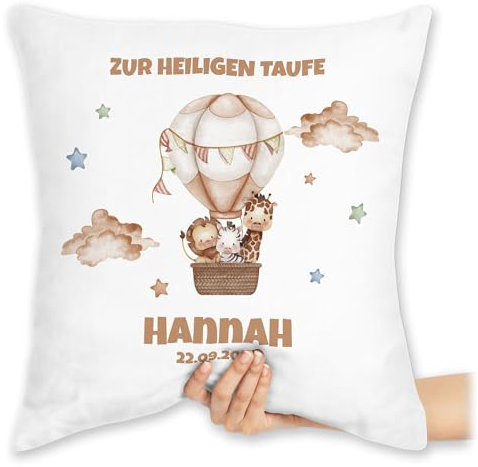 Kissen 40x40 Zierkissen - Zur heiligen Taufe | Taufgeschenk für Patenkind | Taufe Geschenk Patenkind personalisiert - 40 x 40 cm - Weiß - taufkissen konfirmation Taufe taufgeschenke Kommunion