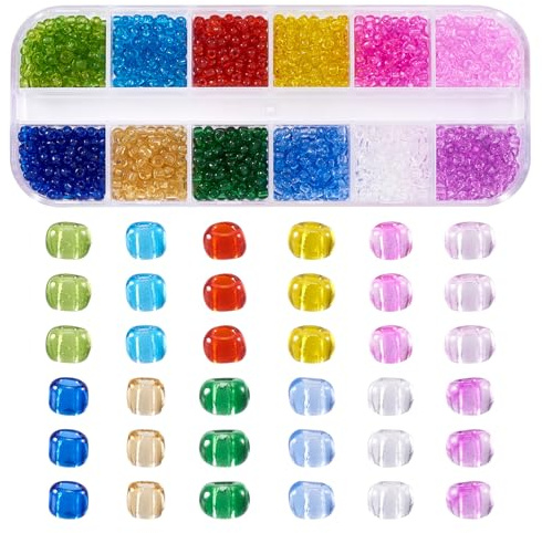 Craftdady Cuentas de cristal 8/0 redondas transparentes de 12 colores Mini cuentas espaciadoras lisas de 3 mm en una caja para la fabricación de joyas, aretes, pulseras,