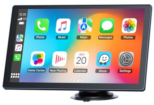 HOTPEAK 9 inch Carplay Screen for Car with Wireless Carplay Android Auto, Portable Carplay for Apple with Live Navigation, Mirror Link, Voice Control,IPS Touchscreen,Handsfree Call, Bluetooth, AUX,FM