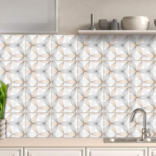 AREDE 32 Pz Adesivi per Piastrelle Bagno e Cucina 15 x 15 cm Autoadesivo Decorazione Adesivo murale in PVC Impermeabile Adesivi Parete mattonelle mosaico stile / T1026