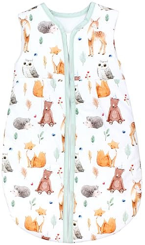TupTam Schlafsack Baby - Wärmender Ganzjahresschlafsack 2.5 TOG, OEKO-TEX, Ärmellos, Farbe: Lichtung Reh Bär Eule Igel Fuchs, Größe: 104-110