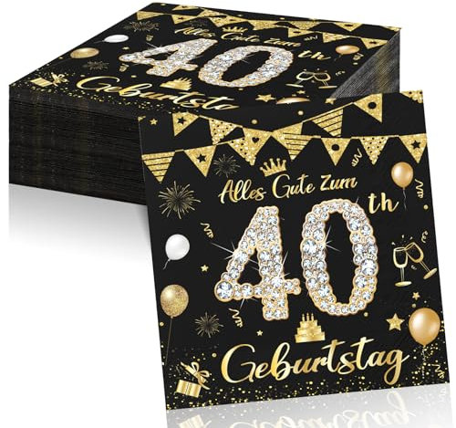 40 Stück 2-Lagig Servietten 40. Geburtstag für Frauen und Männer, Deko für Feiern, Party, Jubiläum