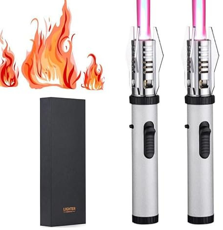 2Pack Lightsaber Lighter Torch, Lightsaber Lighter, Metal Large Fire Windproof Blue Flame Lighter, New Lightsaber Kitchen Butane Torch Lighter Cooking Torch Lighter Adjustable Refillable Lighters(2-pa