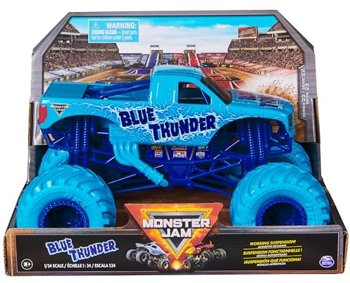 Monster Jam, Official Blue Thunder Monster Truck, Collector Die-Cast Vehicle, 1:24 Scale, Kids Toys for Boys and Girls Ages 3 and up