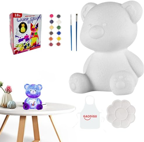 Fluid Bear Painting Model,Paint Your Own Bear Lamp Kit Creative Blank Painting Fluid Bear Kit Home Decorations Bear Art Painting, Suitable for Christmas Presents for Boys and Girls Over 4 Years Old