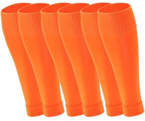 Geebuzz 3 Pairs Football Sock Sleeves, Pre-cut Football Sleeves compatible with grip socks, Shin Guards Sleeves for Football, Basketball, Rugby (Orange, Medium)