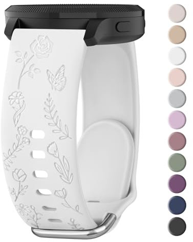 Meliya Correa para 20mm Reloj Inteligente Smartwatch,Liberación Rápida Silicona Grabado Floral Sport Suave Pulseras de Repuesto para 20mm Reloj Hombre y Mujer(Blanco)