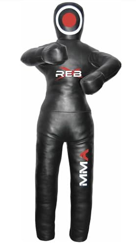 REBX MMA Standing Grappling Dummy, 70-Inch Leather Grappling Dummy Judo Punching Bag Dummy BJJ Wrestling Brazilian JIU Jitsu Submission Self Defense Training Unfilled