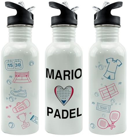 Botella gimnasio. Botella personalizada. Cantimplora metálica. Water bottle. Regalos originales para hombre y mujer. Regalos para deportistas. Straw Stop 600ml. Padel accesorios. Padel