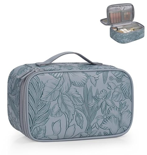 Relavel Jolie trousse de maquillage pour filles, trousse de maquillage portable en cuir synthétique, pochette de maquillage double couche avec porte-pinceau, organiseur de produits de toilette
