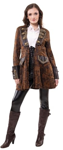 PartyXPeople Piratenmantel Noblesse Damen | Karnevalskostüm | Piratin-Verkleidung | Seeräuberin Bukanierin Kosarin | Faschings-Piratin | Freibeuterin Mantel | braun-13929 Gr. 34/36 bis 46/48