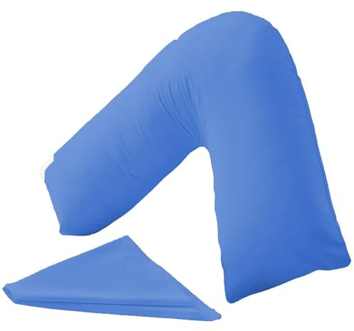 Kanak V Shaped Pillowcase Plain Polycotton Back & Neck Support V Pillow cover Orthopaedic/Pregnancy/Nursing Pillow Case Cover Only (Mid Blue)