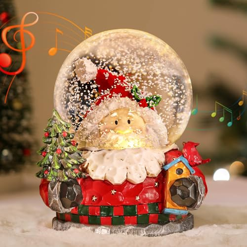 Lewondr Weihnachts-Schneekugel, Weihnachtsmann Beleuchtete Schneekugel mit Schneeflocke, Batteriebetriebene Weihnachts-Wasserkugel, Schneelaterne Weihnachtsdekoration für Haus Schlafzimmer