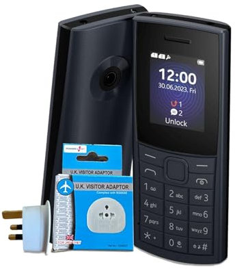 110 SIM-Free & Unlocked Mobile (Black) + UK Plug Adapter, Basic Cell Phone with Torch & FM Radio, Best Phones for Seniors, Pay As You Go, Mini GSM Phone