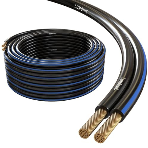 Lumonic Cavi per altoparlanti | 10m Nero | 2x 2,5mm² CCA | Marcatura blu Cavo per diffusori HiFi | Linea audio doppia