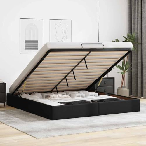 Mandloder Ottoman-Bett Schwarz 180x200 cm, Kunstleder mit Stauraum, hydraulischer Hebemechanismus, modernes Design, langlebig