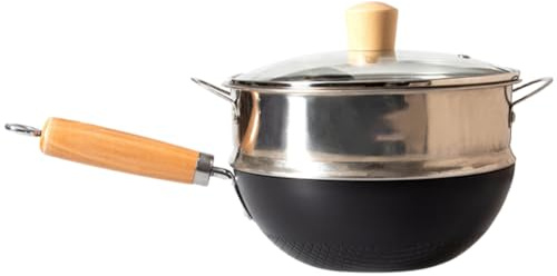 Vibsky Small 20cm Wrought Iron Wok for One Person, Uncoated Cooking for Surface, Induction Ready, Lightweight and Ergonomic Handle