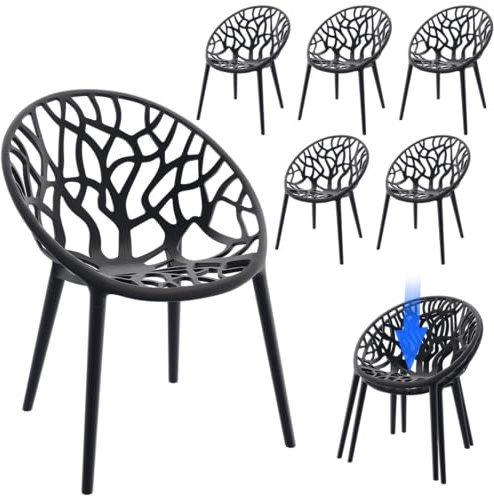 STEELSØN Quanta Gartenstühle 6er Set – Loungesessel Schwarz aus Kunststoff – Outdoor Schalenstuhl für Garten/Balkon/Terrasse – stapelbare Balkonstühle wetterfest UV-beständig – Gartensessel bis 120 kg