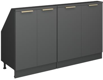 Vicco Küchenschrank für Dachschrägen R-Line, Anthrazit-Gold, 140 cm | 2 Module · Tiefe 46 cm · Höhenverstellbare Füße · 4 Türen · ✓ Frei kombinierbar