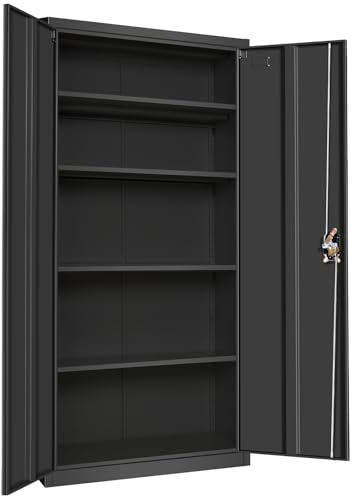Frideko Aktenschrank 90 x 40 x 185 cm - Metallschrank mit 2 Türen und 4 Verstellbaren Einlegeböden, Aufbewahrungsschrank mit Schloss für Zuhause, Büro und Lager, Schwarz