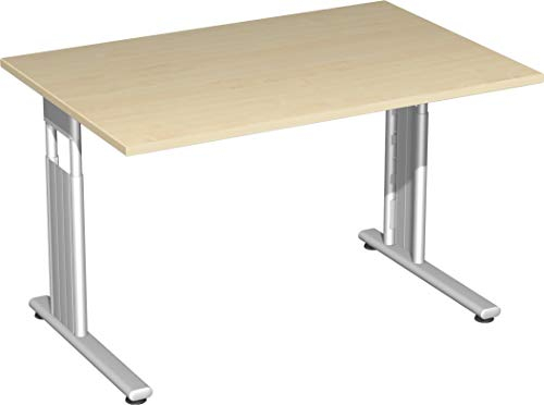 Gera Möbel S-617102-AH/SI Schreibtisch Lissabon, 120 x 80 x 68-82 cm, ahorn/Silber