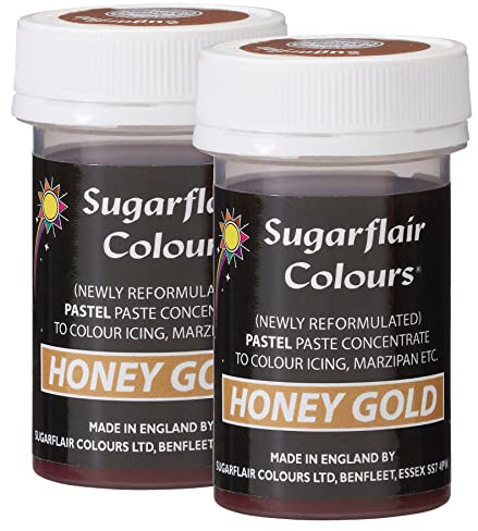 Sugarflair Honey Gold Pastel Food Colouring Paste, Highly Concentrated for Use with Sugar Pastes, Buttercream, Royal Icing or Cake Mix, Subtle Colour Dye - 25g (Pack of 2)