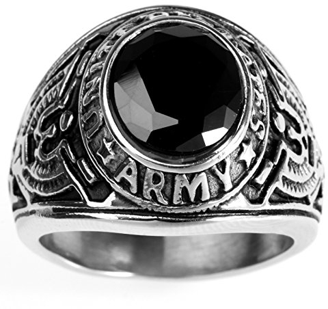 HAMANY Schmuck Edelstahl Herren Ring mit Zirkon,Falke Eagle US Armee,Größen 70 (22.3)